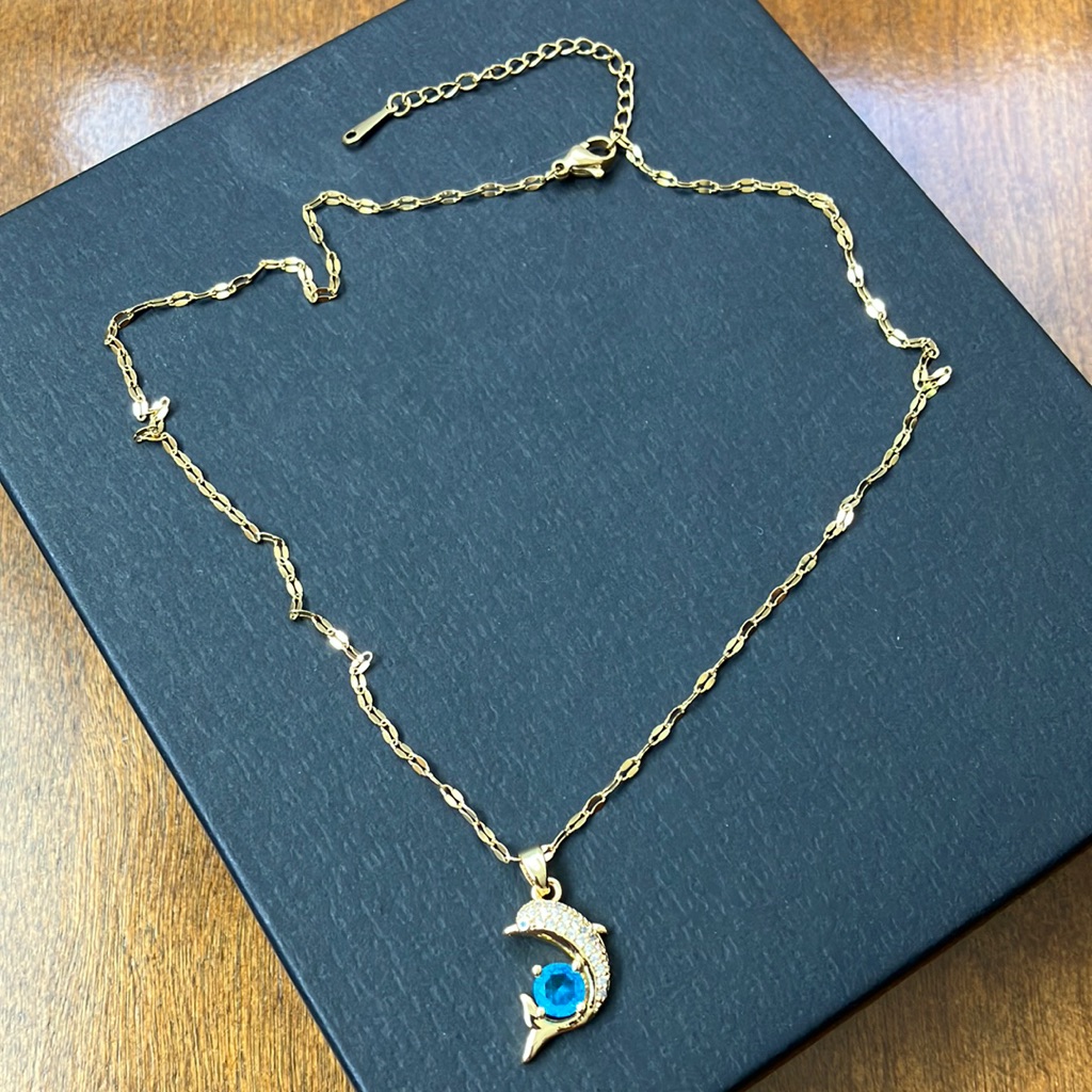 Womens Dolphin Necklace 18k Yellow Gold Over Stainless Steel